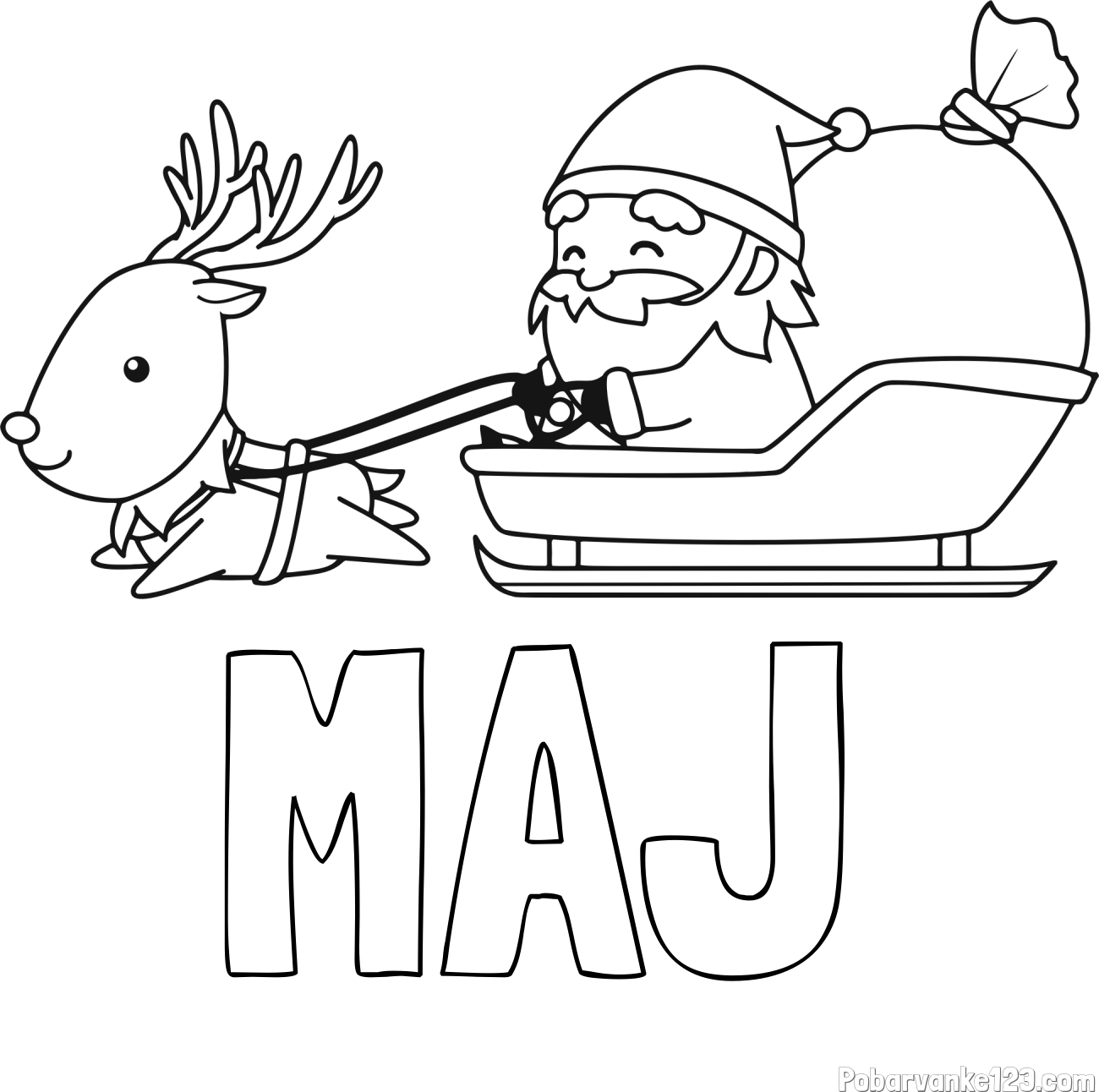 Pobarvanka imena MAJ in pobarvanka Božička na saneh ter jelenčka Rudolfa