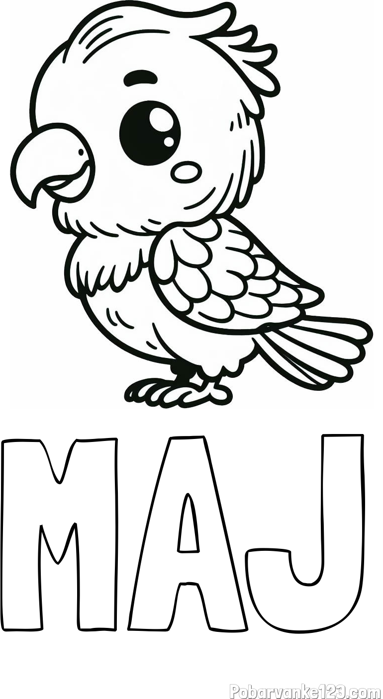 Pobarvanka imena MAJ in pobarvanka ljubkega papagaja