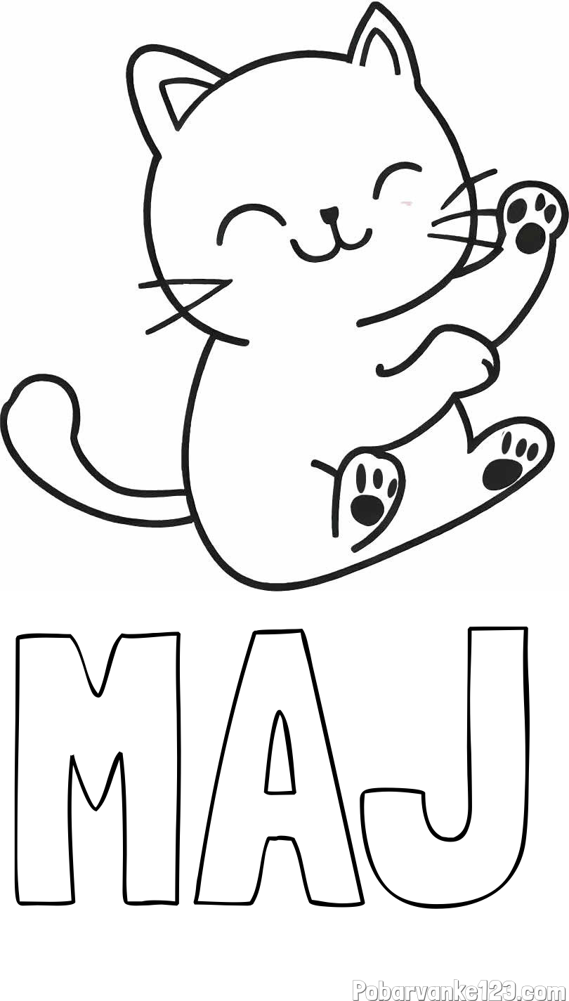 Pobarvanka imena MAJ in pobarvanka razigranega mucka