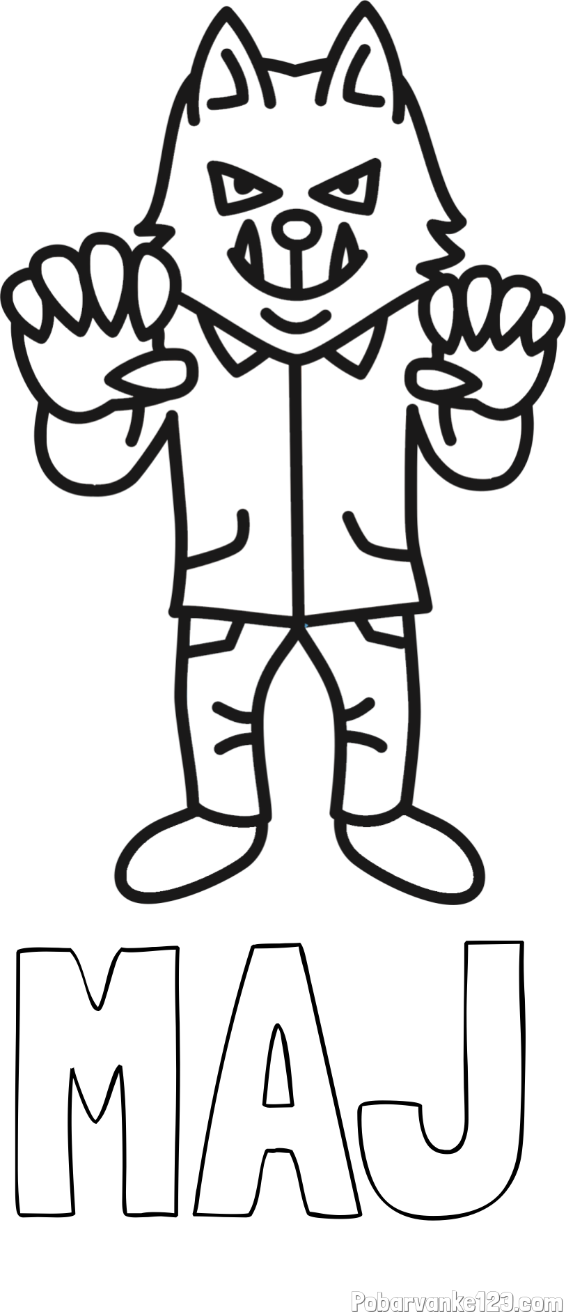 Pobarvanka imena MAJ in pobarvanka zlobnega volka iz Rdeče kapice