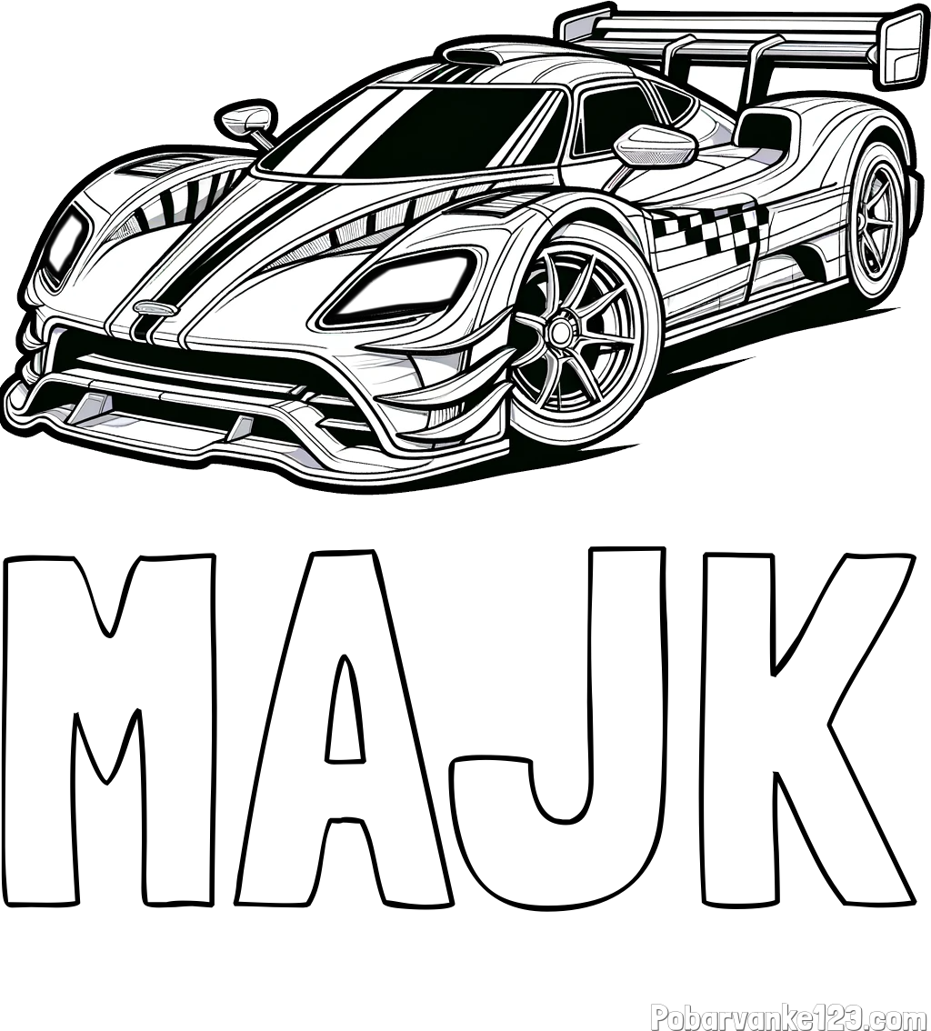 Pobarvanka imena MAJK in pobarvanka modernega športnega avtomobila