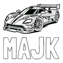 Online izdelana pobarvanka - Pobarvanka imena MAJK in pobarvanka modernega športnega avtomobila