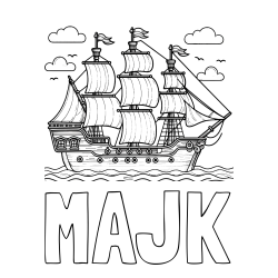 Online izdelana pobarvanka - Pobarvanka imena MAJK in pobarvanka stare gusarske ladje
