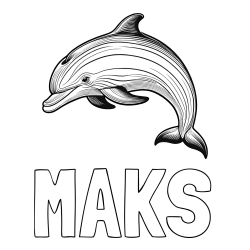 Online izdelana pobarvanka - Pobarvanka imena MAKS in pobarvanka lepega delfina