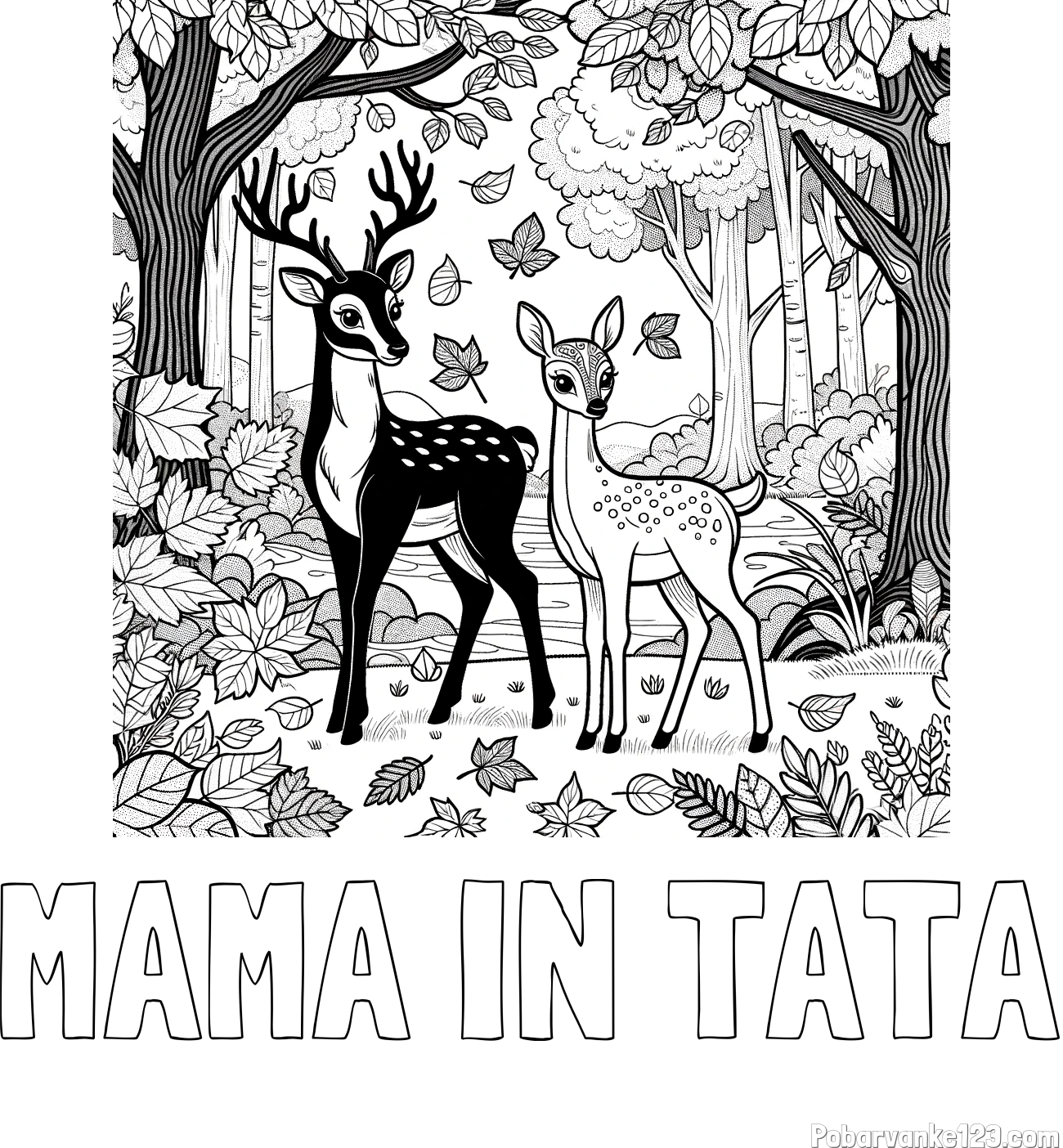 Pobarvanka imena MAMA IN TATA in pobarvanka srnice in jelenčka