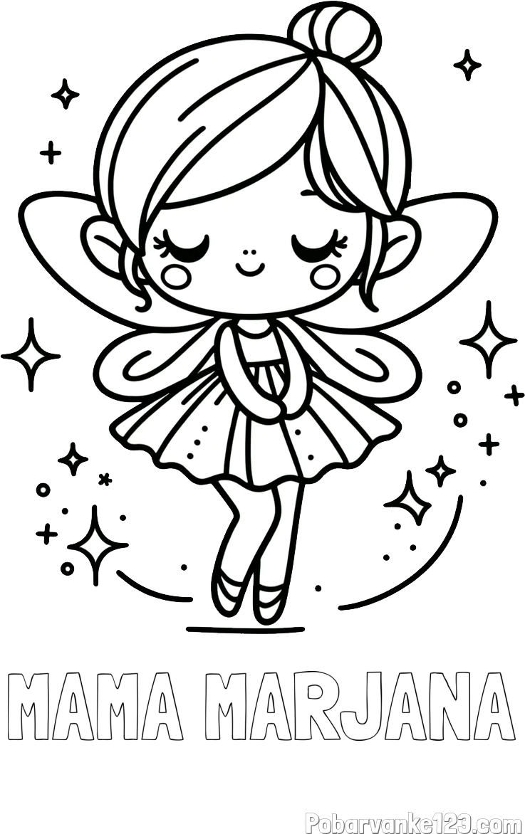 Pobarvanka imena MAMA MARJANA in otroška pobarvanka čarobne vile