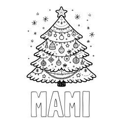 Online izdelana pobarvanka - Pobarvanka imena MAMI in pobarvanka novoletne jelke