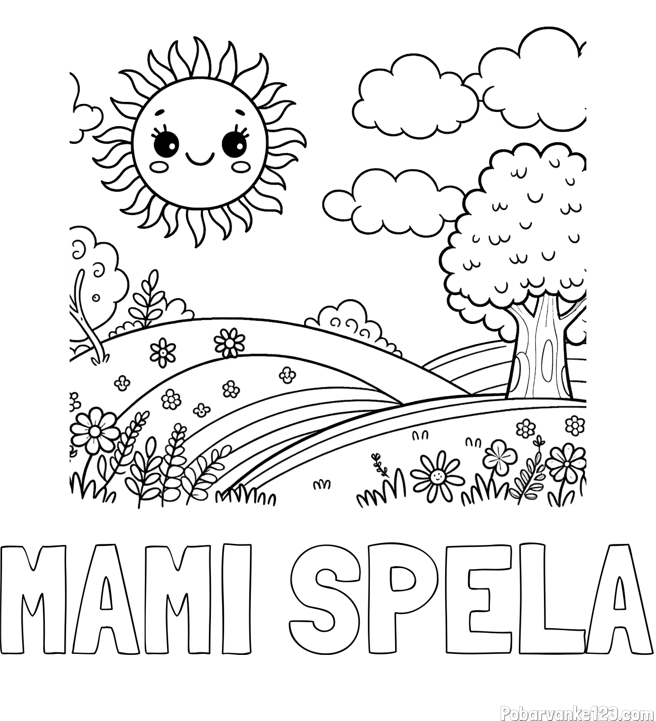 Pobarvanka imena MAMI ŠPELA in otroška pobarvanka narave
