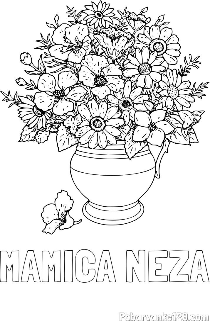Pobarvanka imena MAMICA NEŽA in pobarvanka cvetja v vazi