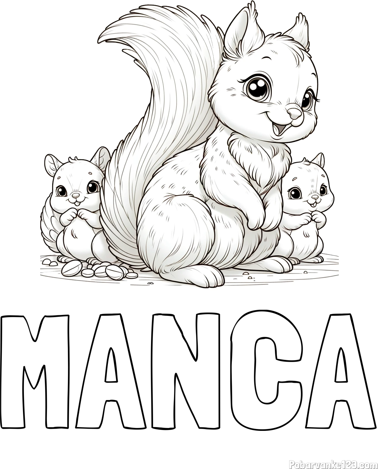 Pobarvanka imena MANCA in pobarvanka veveričje družine