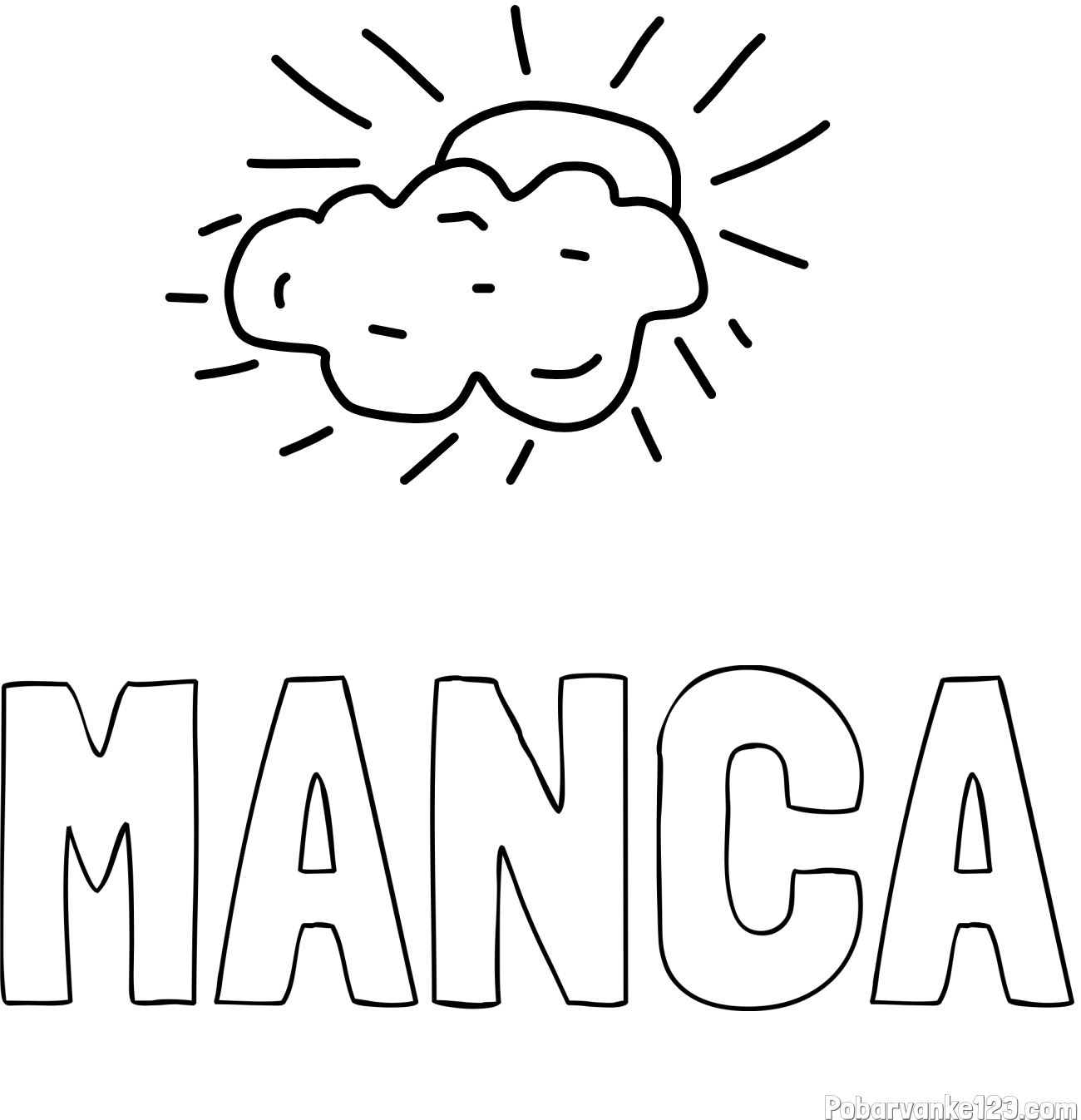 Pobarvanka imena MANCA in sonce in oblak