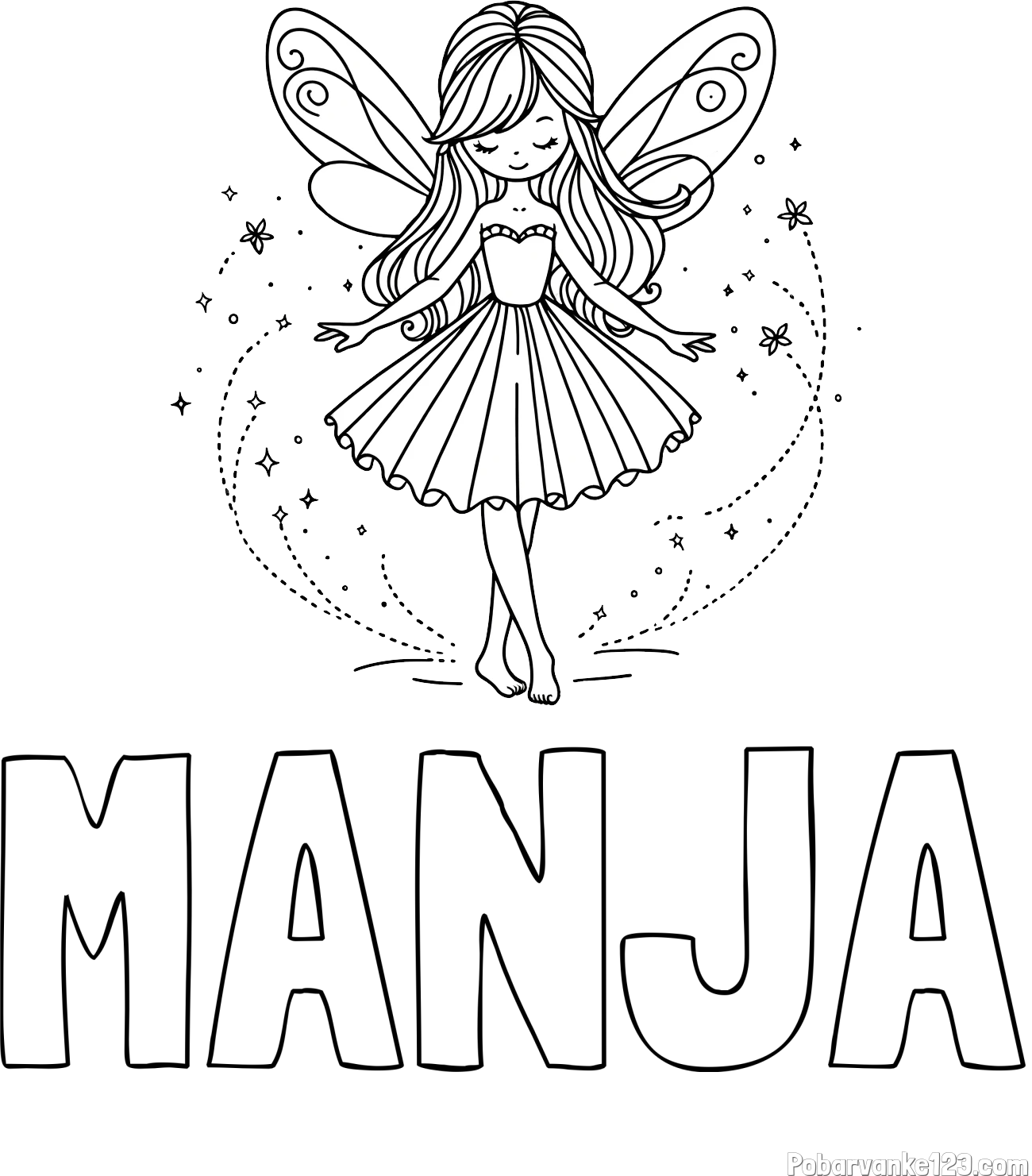 Pobarvanka imena MANJA in pobarvanka ljubke čarobne vile