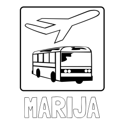 Online izdelana pobarvanka - Pobarvanka imena MARIJA in avtobus in letalo