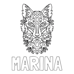 Online izdelana pobarvanka - Pobarvanka imena MARINA in pobarvanka volka - mandale