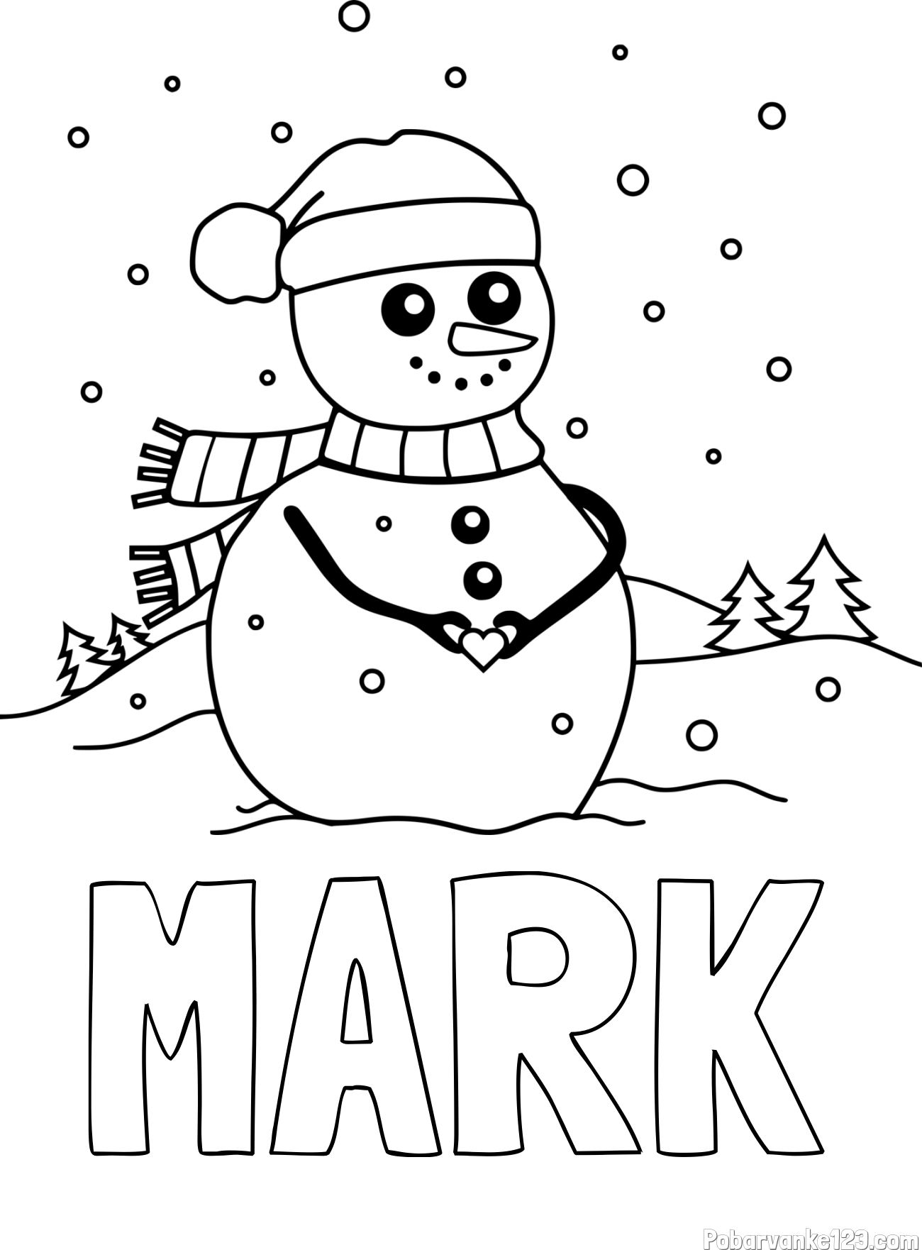 Pobarvanka imena MARK in pobarvanka prikupnega snežaka