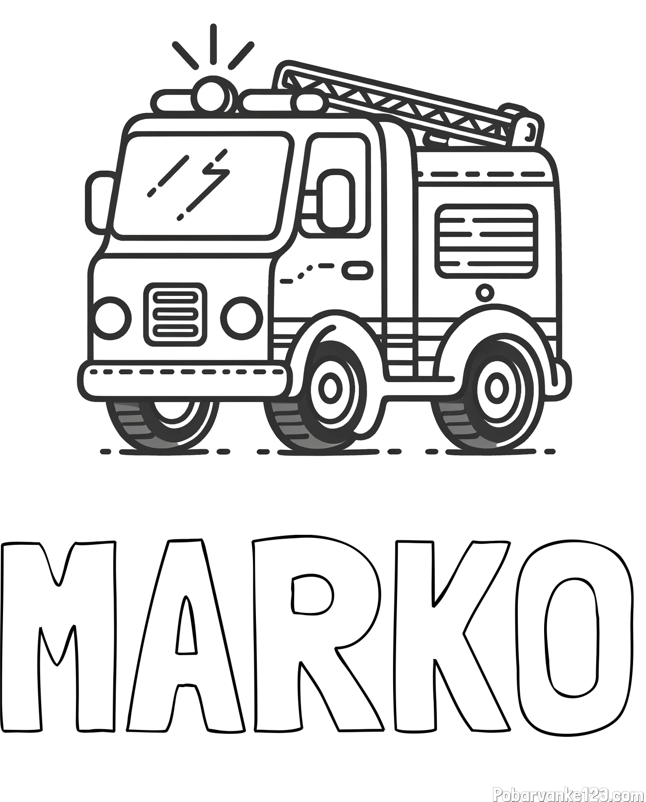 Pobarvanka imena MARKO in pobarvanka gasilskega avta z vklopljeno sireno