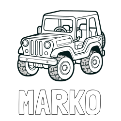 Online izdelana pobarvanka - Pobarvanka imena MARKO in preprosta pobarvanka jeep-a