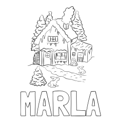 Online izdelana pobarvanka - Pobarvanka imena MARLA in pobarvanka zasnežene hiše