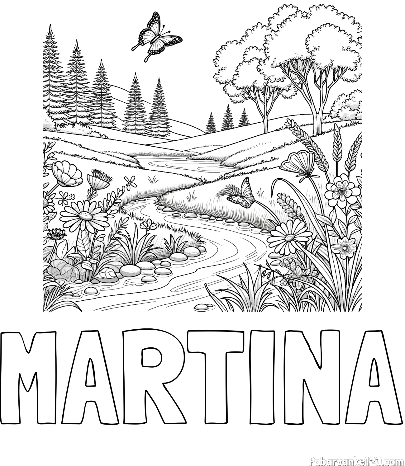 Pobarvanka imena MARTINA in pobarvanka cvetoče narave