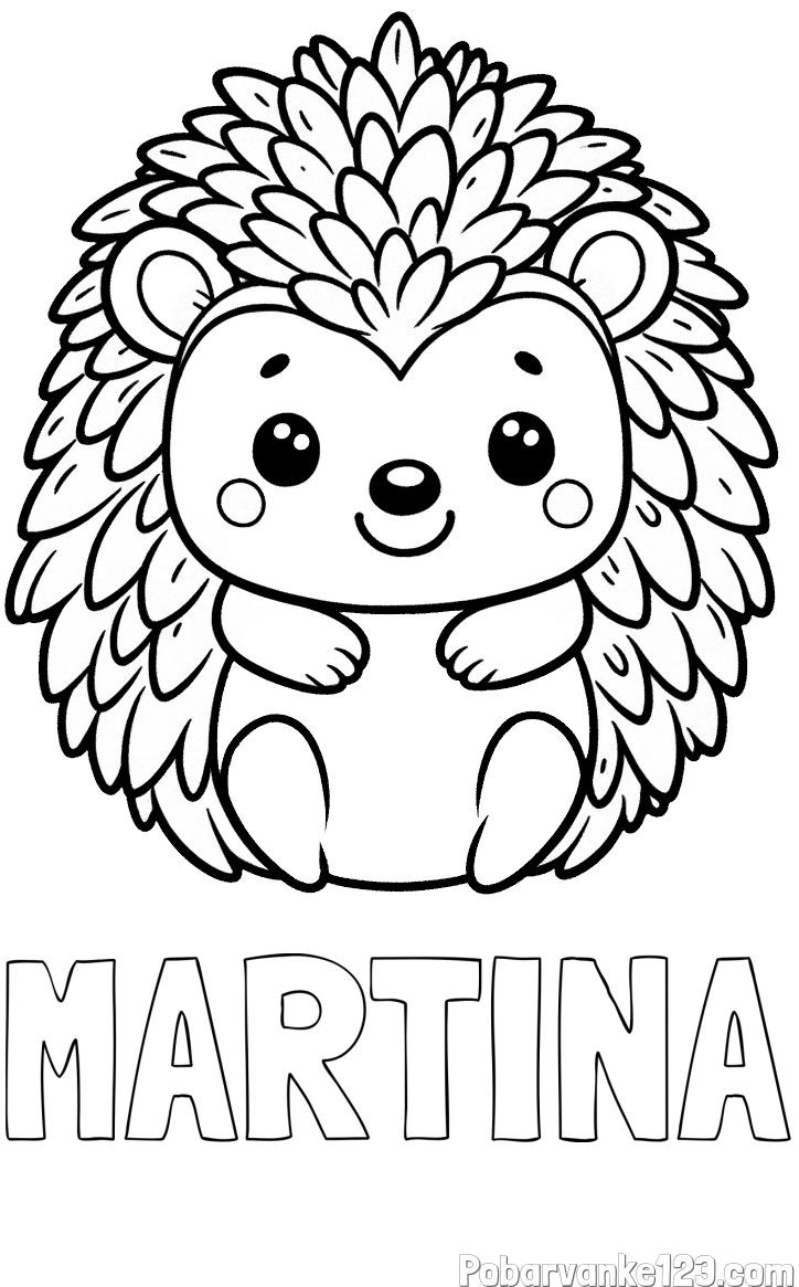 Pobarvanka imena MARTINA in pobarvanka prikupnega ježa