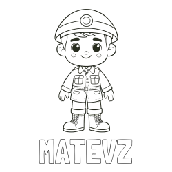 Online izdelana pobarvanka - Pobarvanka imena MATEVŽ in otroška pobarvanka nasmejanega vojaka