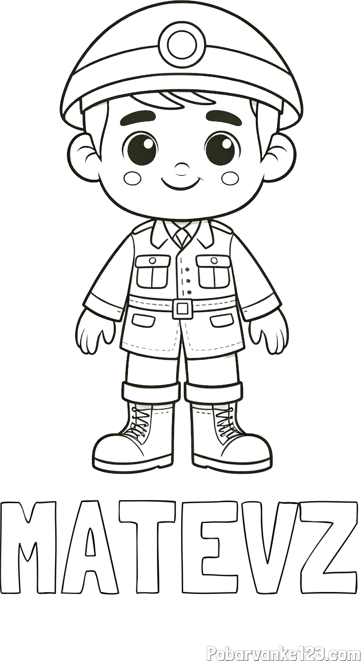 Pobarvanka imena MATEVŽ in otroška pobarvanka nasmejanega vojaka