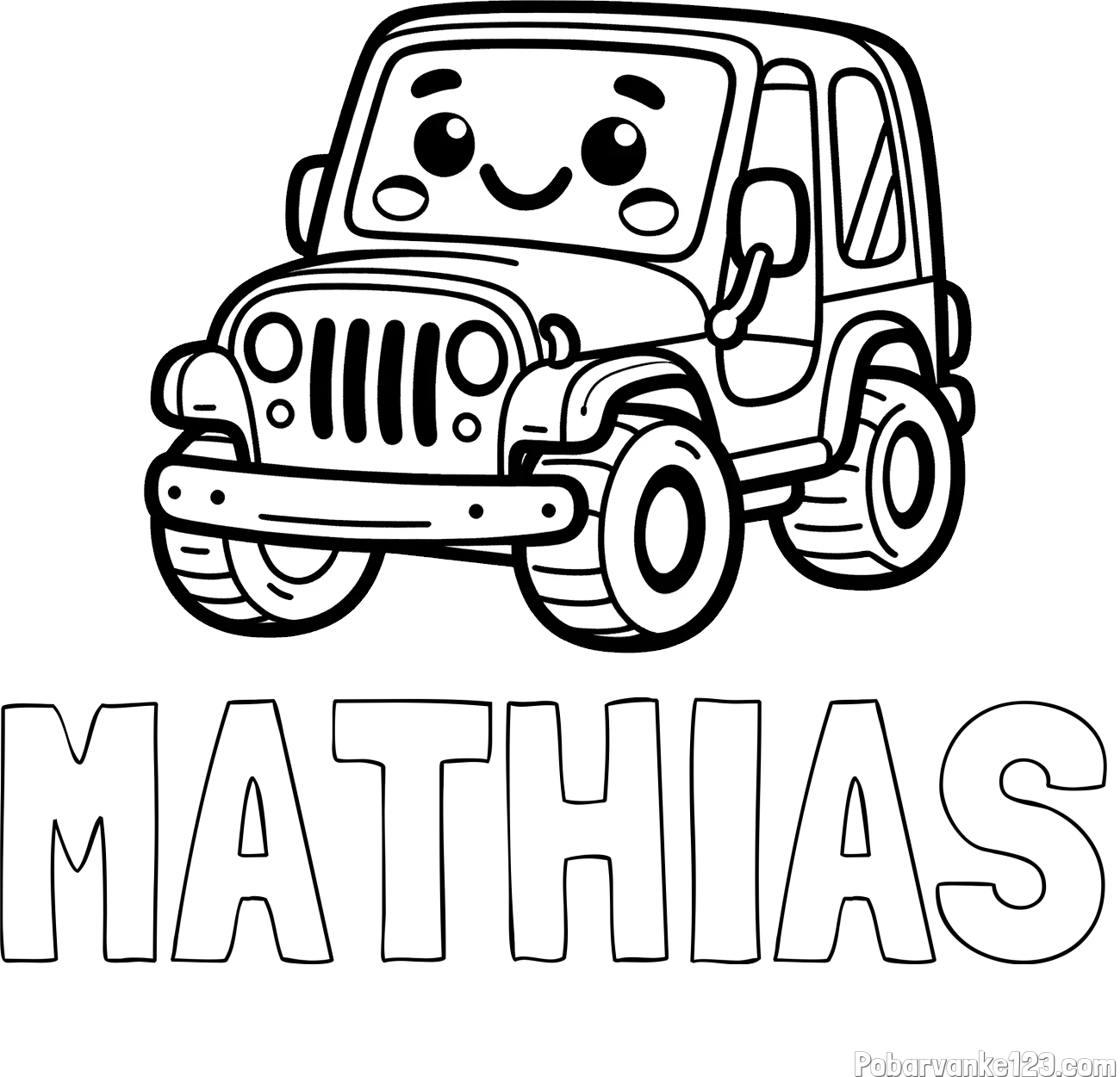 Pobarvanka imena MATHIAS in otroška pobarvanka ljubkega džipa