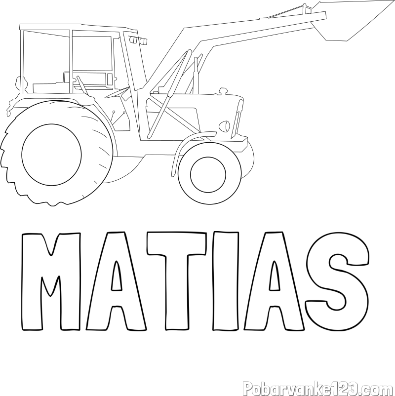 Pobarvanka imena MATIAS in traktor 2
