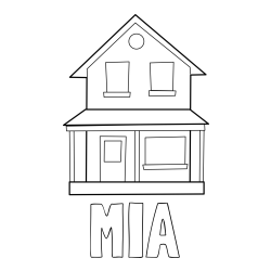 Online izdelana pobarvanka - Pobarvanka imena MIA in pobarvanka preproste hiše