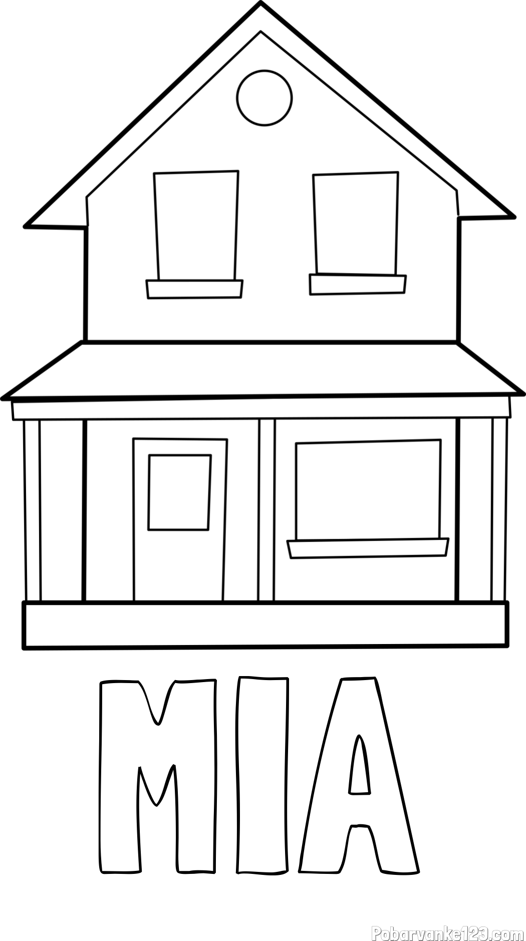 Pobarvanka imena MIA in pobarvanka preproste hiše