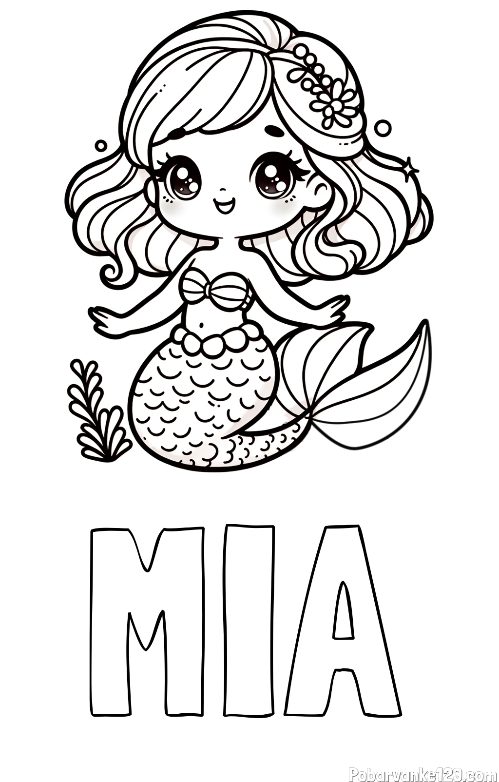 Pobarvanka imena MIA in pobarvanka simpatične morske deklice