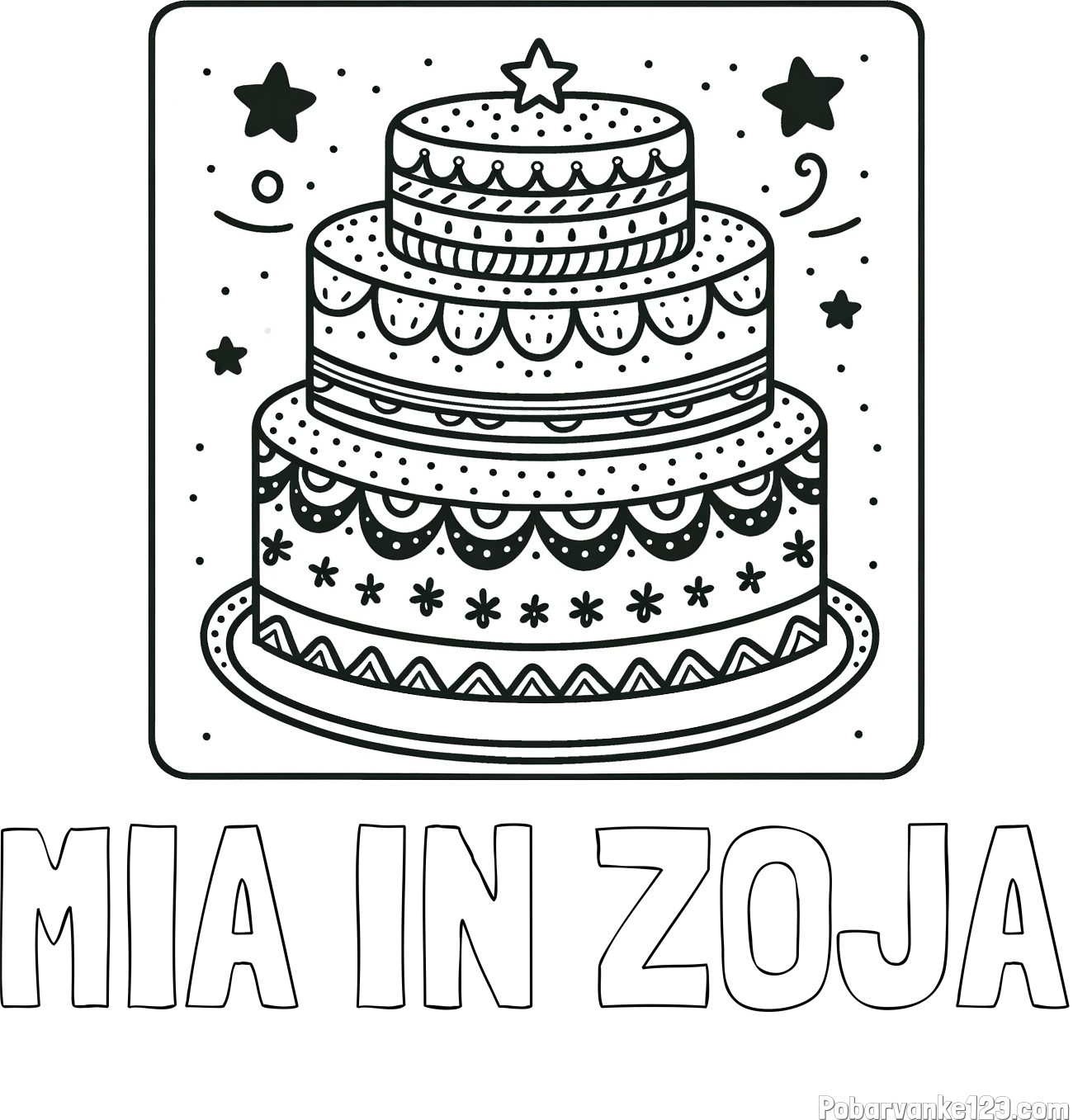 Pobarvanka imena MIA IN ZOJA in pobarvanka slastne torte