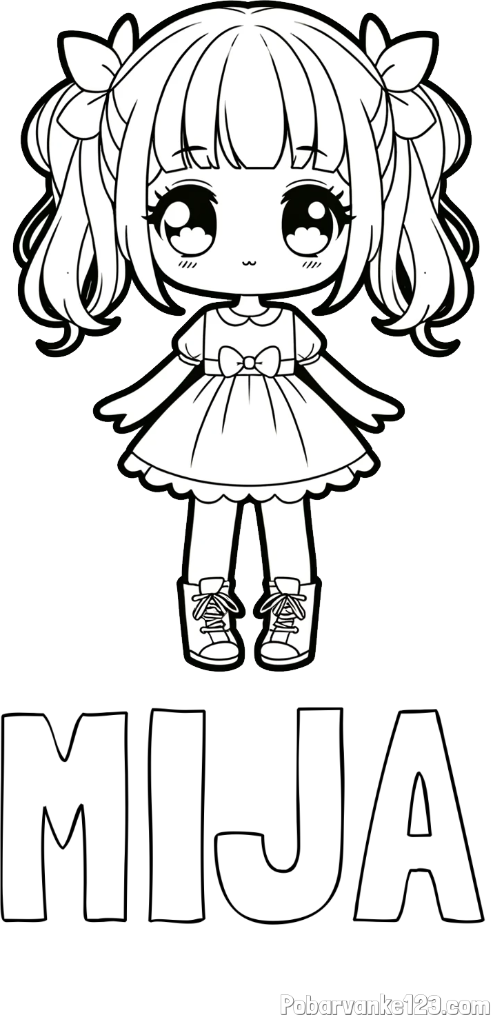 Pobarvanka imena MIJA in pobarvanka anime punčke