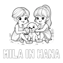 Online izdelana pobarvanka - Pobarvanka imena MILA IN HANA in pobarvanka prijateljic s kužkom