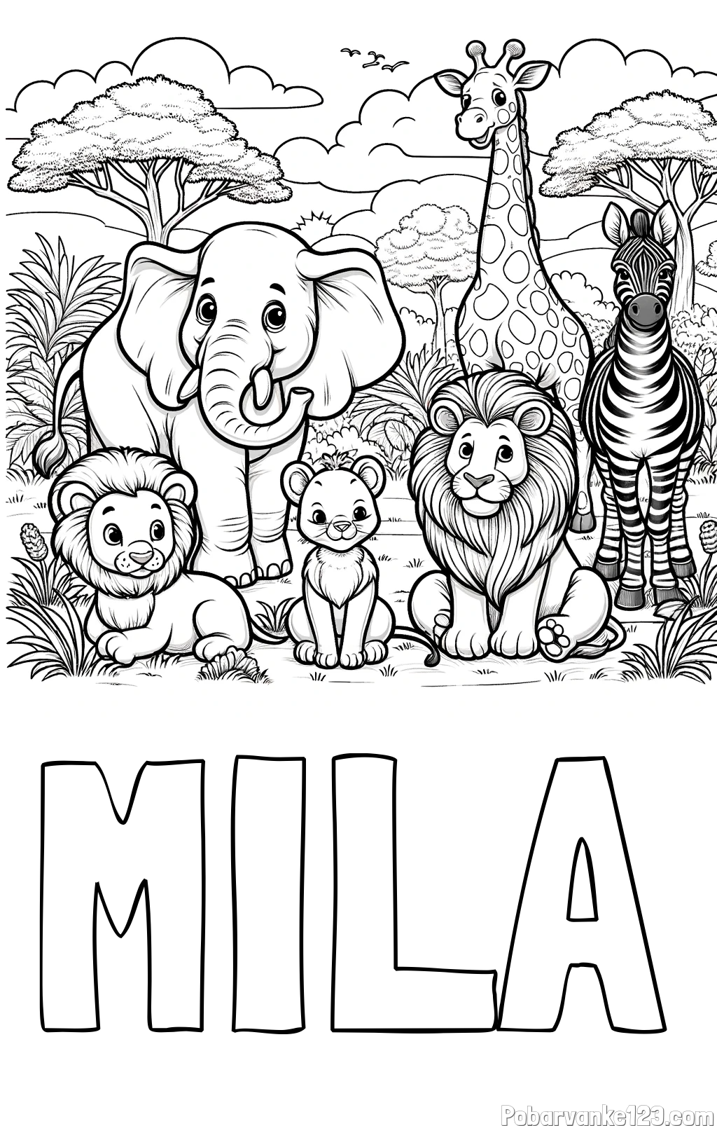 Pobarvanka imena MILA in pobarvanka ljubkih živali