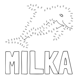 Online izdelana pobarvanka - Pobarvanka imena MILKA in pobarvanka delfina - poveži številke