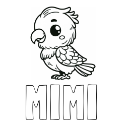 Online izdelana pobarvanka - Pobarvanka imena MIMI in pobarvanka ljubkega papagaja