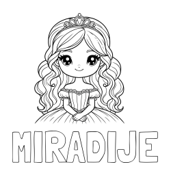 Online izdelana pobarvanka - Pobarvanka imena MIRADIJE in pobarvanka ljubke princese