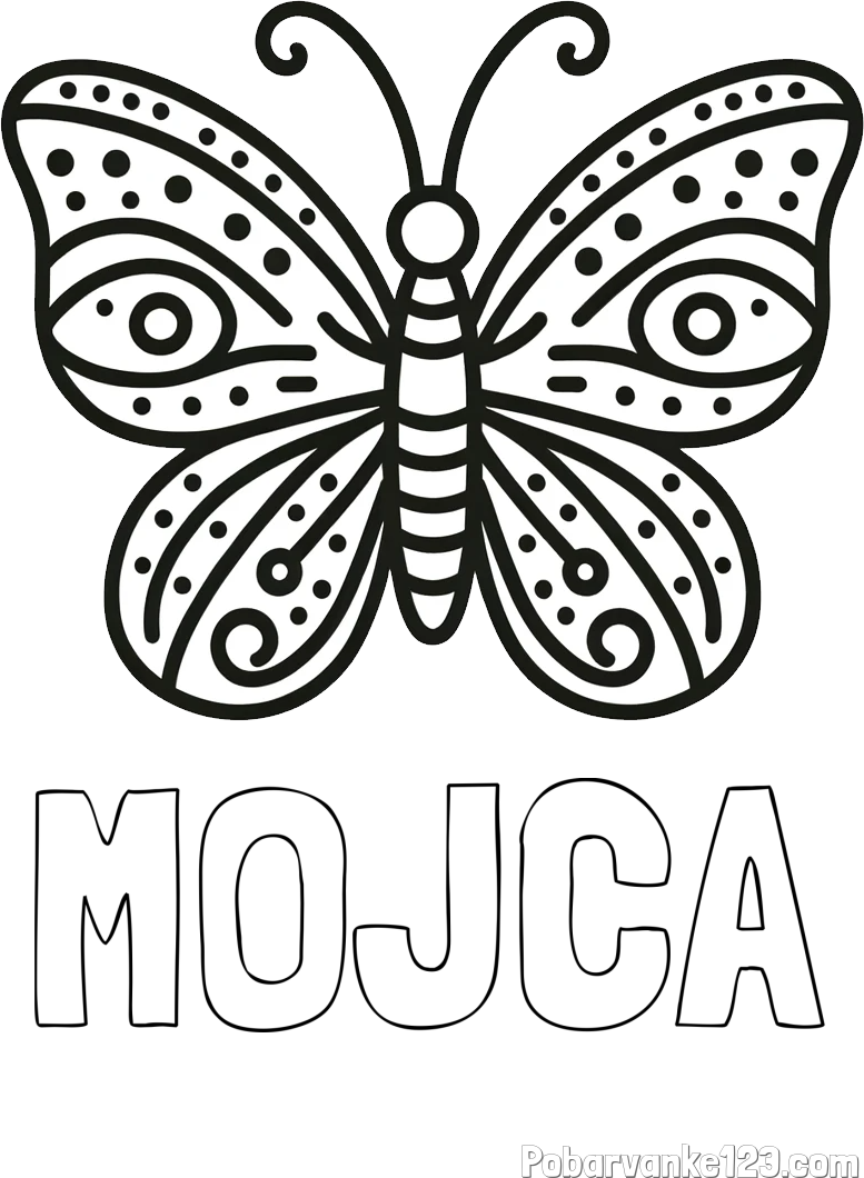 Pobarvanka imena MOJCA in preprosta pobarvanka metulja