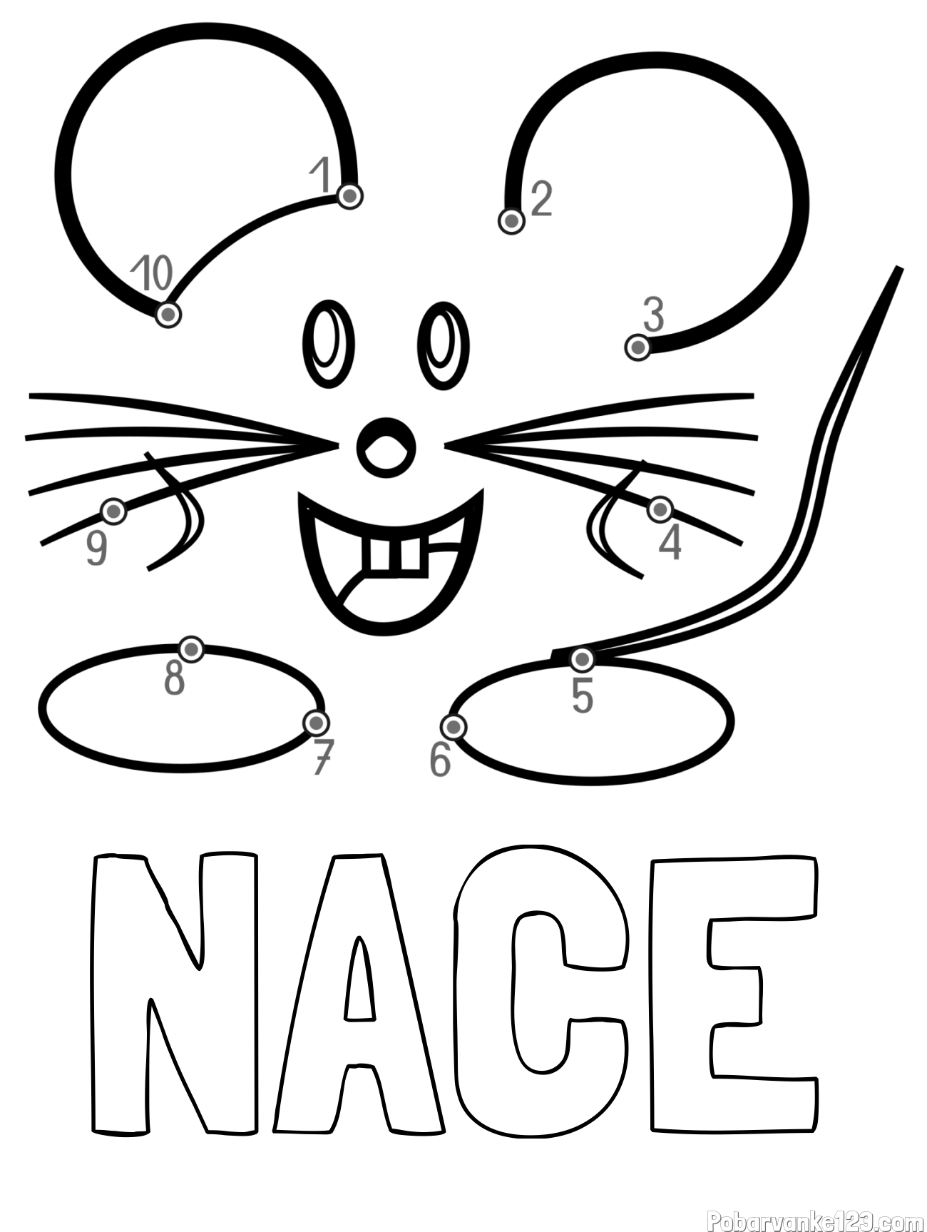 Pobarvanka imena NACE in pobarvanka poveži številke - ljubka miška