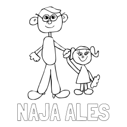 Online izdelana pobarvanka - Pobarvanka imena NAJA ALEŠ in otroška pobarvanka očeta in hčerke