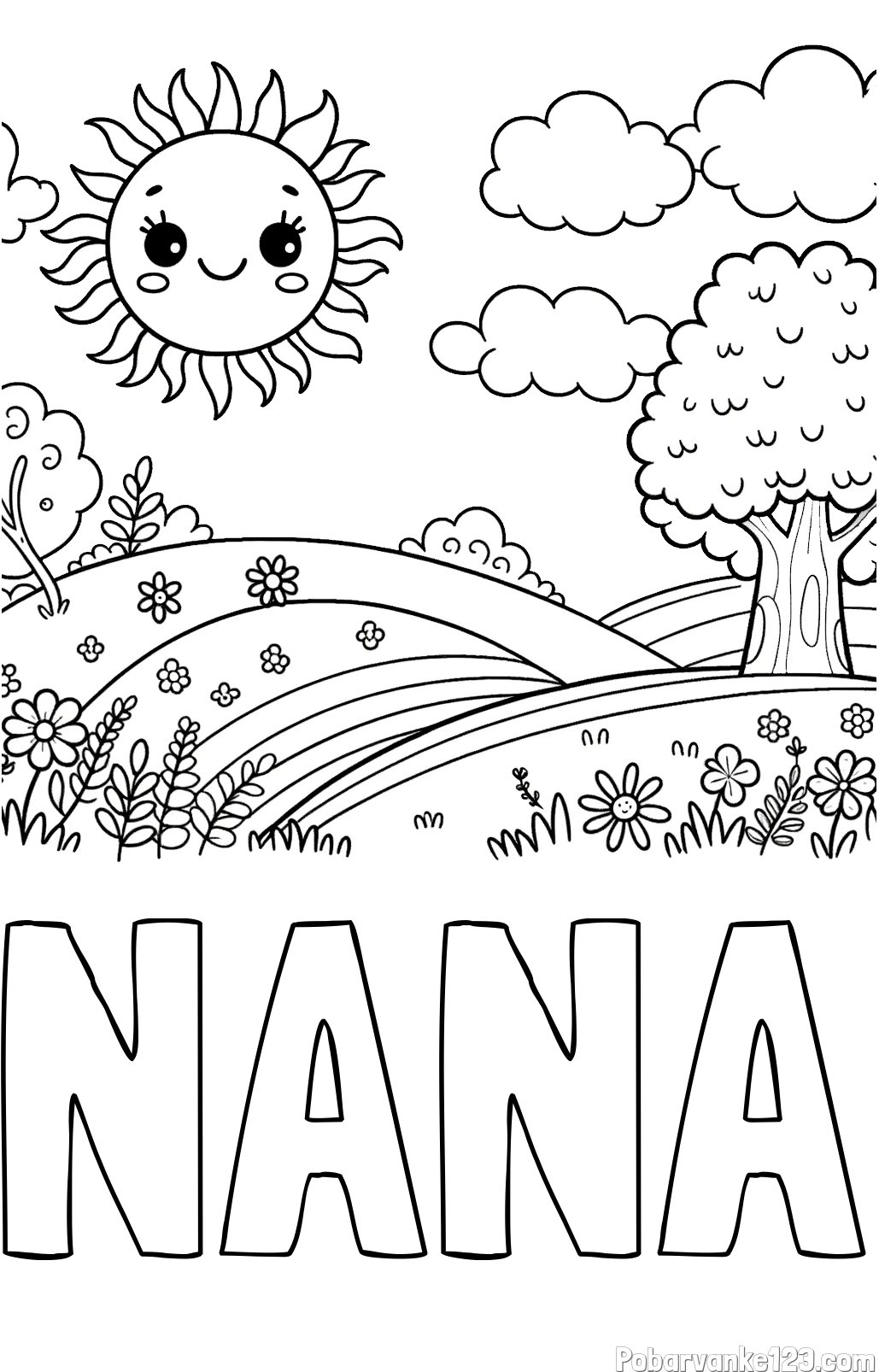 Pobarvanka imena NANA in otroška pobarvanka narave