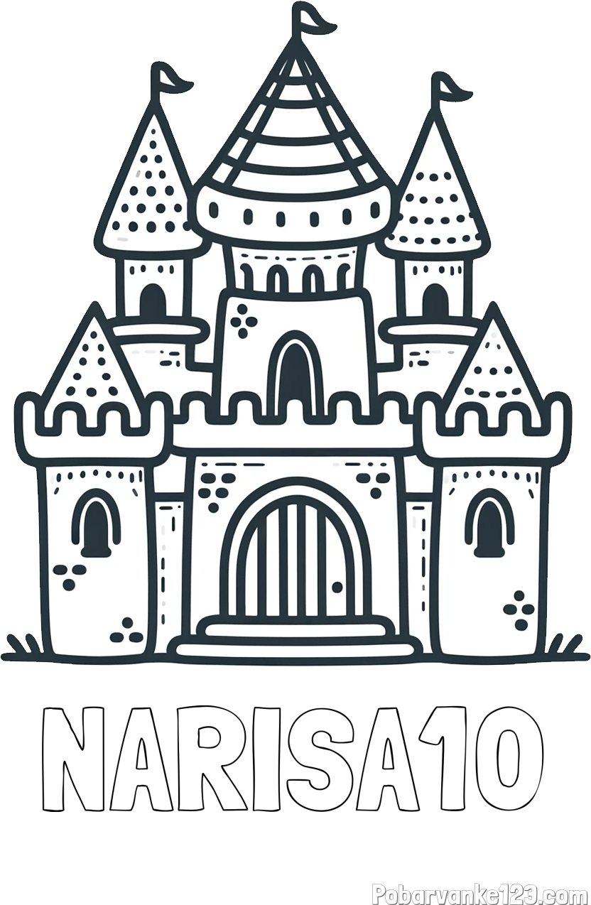 Pobarvanka imena NARISA10 in otroška pobarvanka gradu