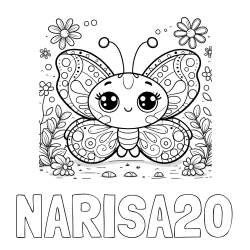 Online izdelana pobarvanka - Pobarvanka imena NARISA20 in pobarvanka ljubkega metuljčka