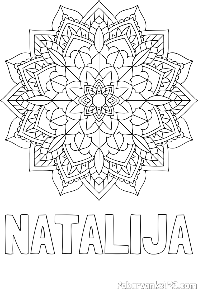 Pobarvanka imena NATALIJA in Čudovita pobarvanka mendale