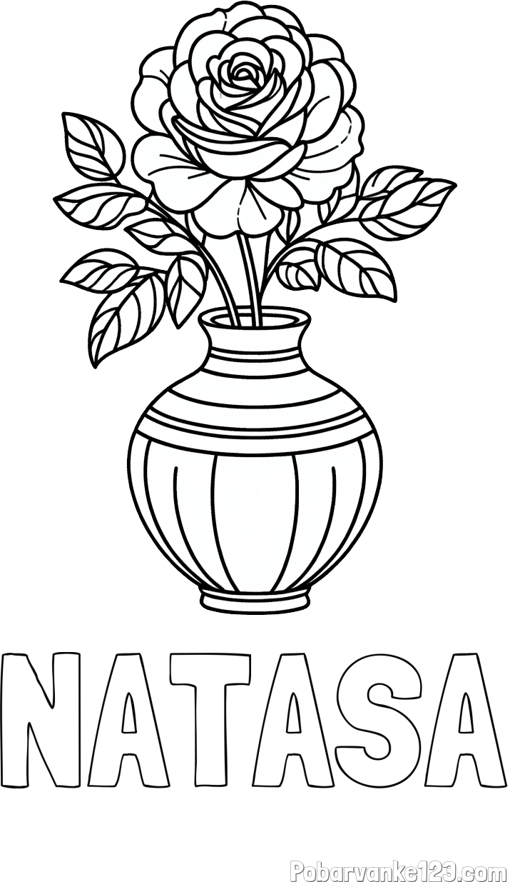 Pobarvanka imena NATAŠA in pobarvanka vrtnice v vazi