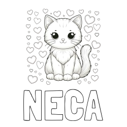 Online izdelana pobarvanka - Pobarvanka imena NECA in pobarvanka ljubke mucke obdane s srčki