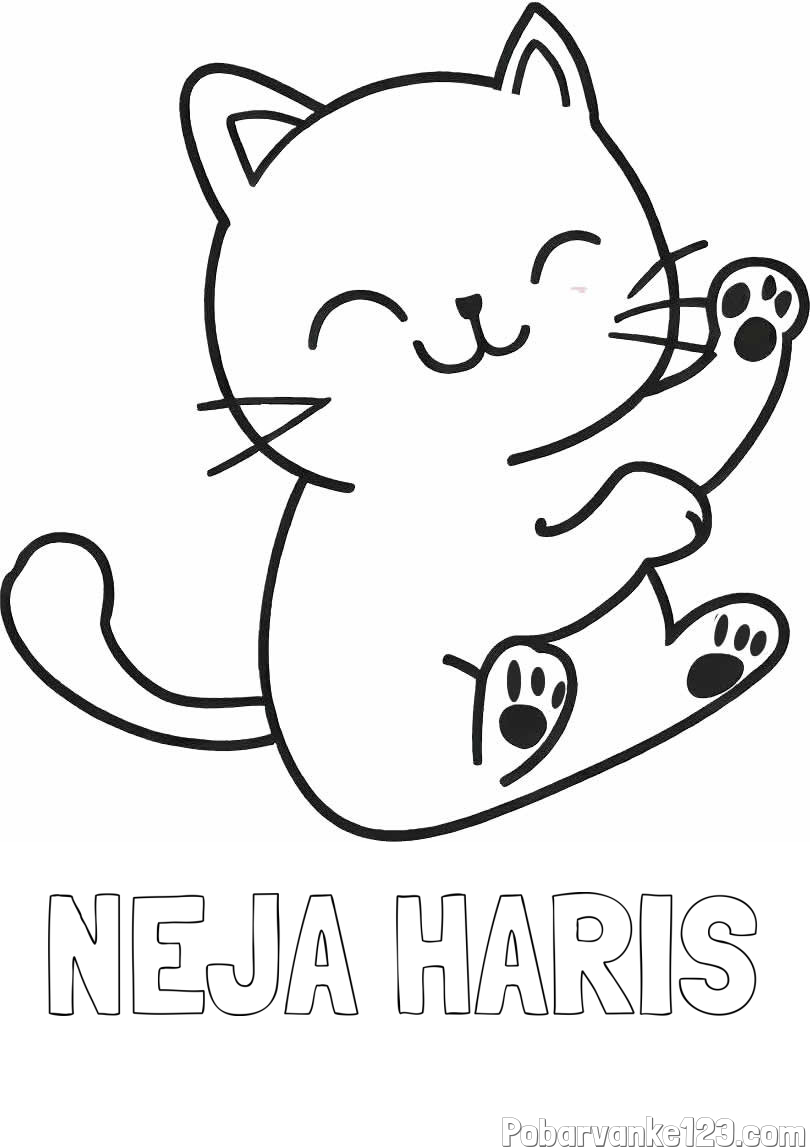Pobarvanka imena NEJA HARIS in pobarvanka razigranega mucka