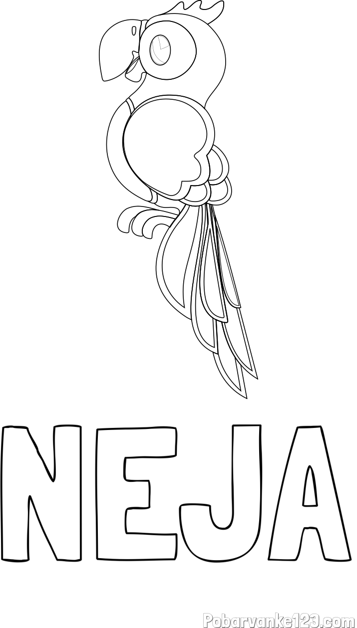 Pobarvanka imena NEJA in pobarvanka čudovite papige ARE