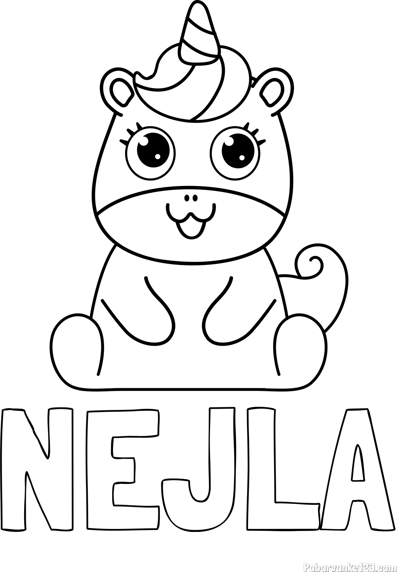 Pobarvanka imena NEJLA in pobarvanka čudovitega samoroga Unicorn